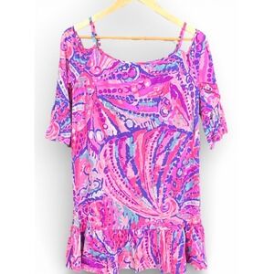 Lilly Pulitzer Mini Alanna Dress Girls XL 12-14 Colony Coral Shell Print NWT